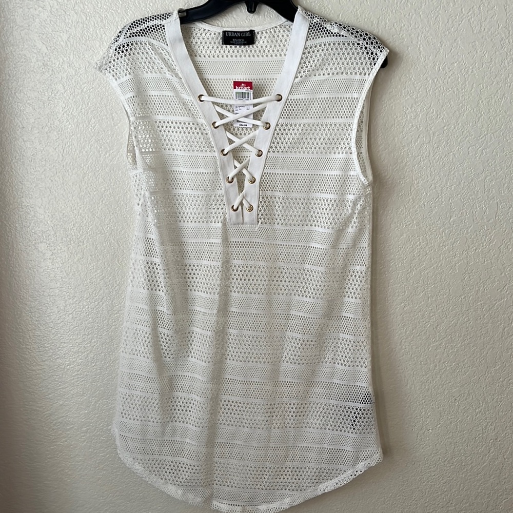 Urban Girl white lace mesh swim suit coverup